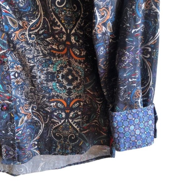 Jermyn & Bond Button Up Sport Shirt Size Small Blue Print - Picture 3 of 9